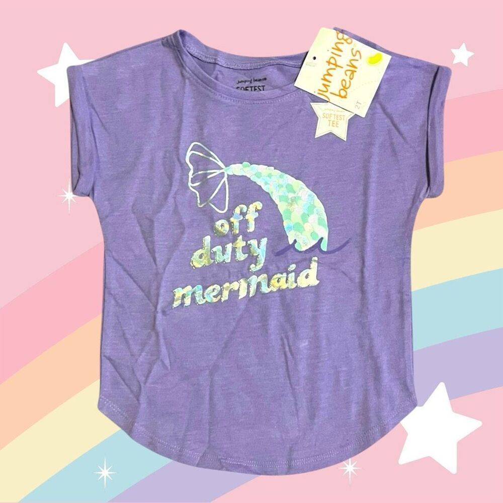 NWT Jumping Beans Purple Off Duty Mermaid Short Sleeve Shirt Kids Girls 2T